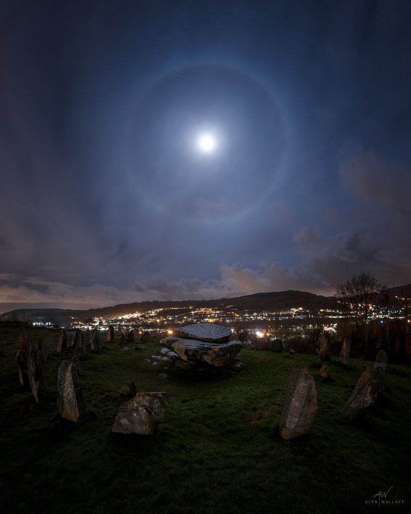 Moon Halo over Stone Circle in Wales, UK